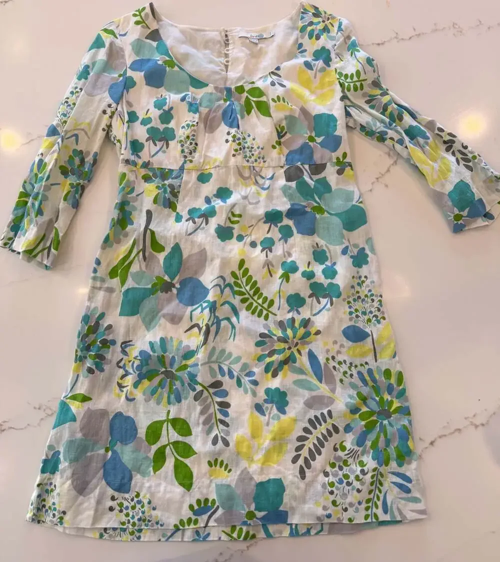 Boden | Dresses | Boden 0 Linen Floral Print Shift Dress 34 Sleeve Size Us  4 | Poshmark